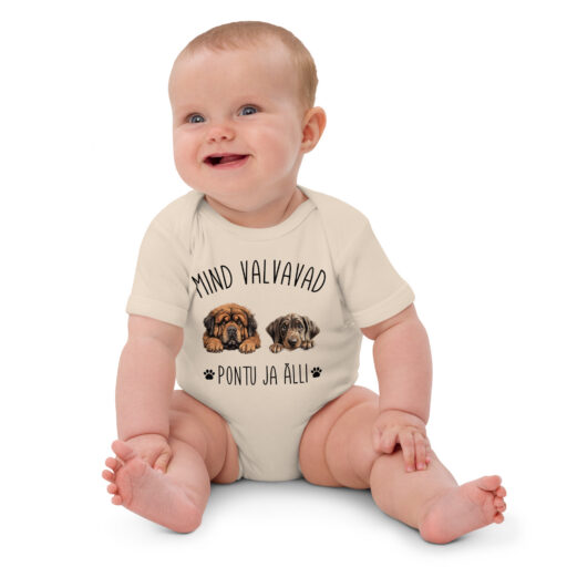 Minu koer valvab - personaliseeritav orgaanilisest kangast beebibodi (nimi + koerapilt) kingiidee katsikuks