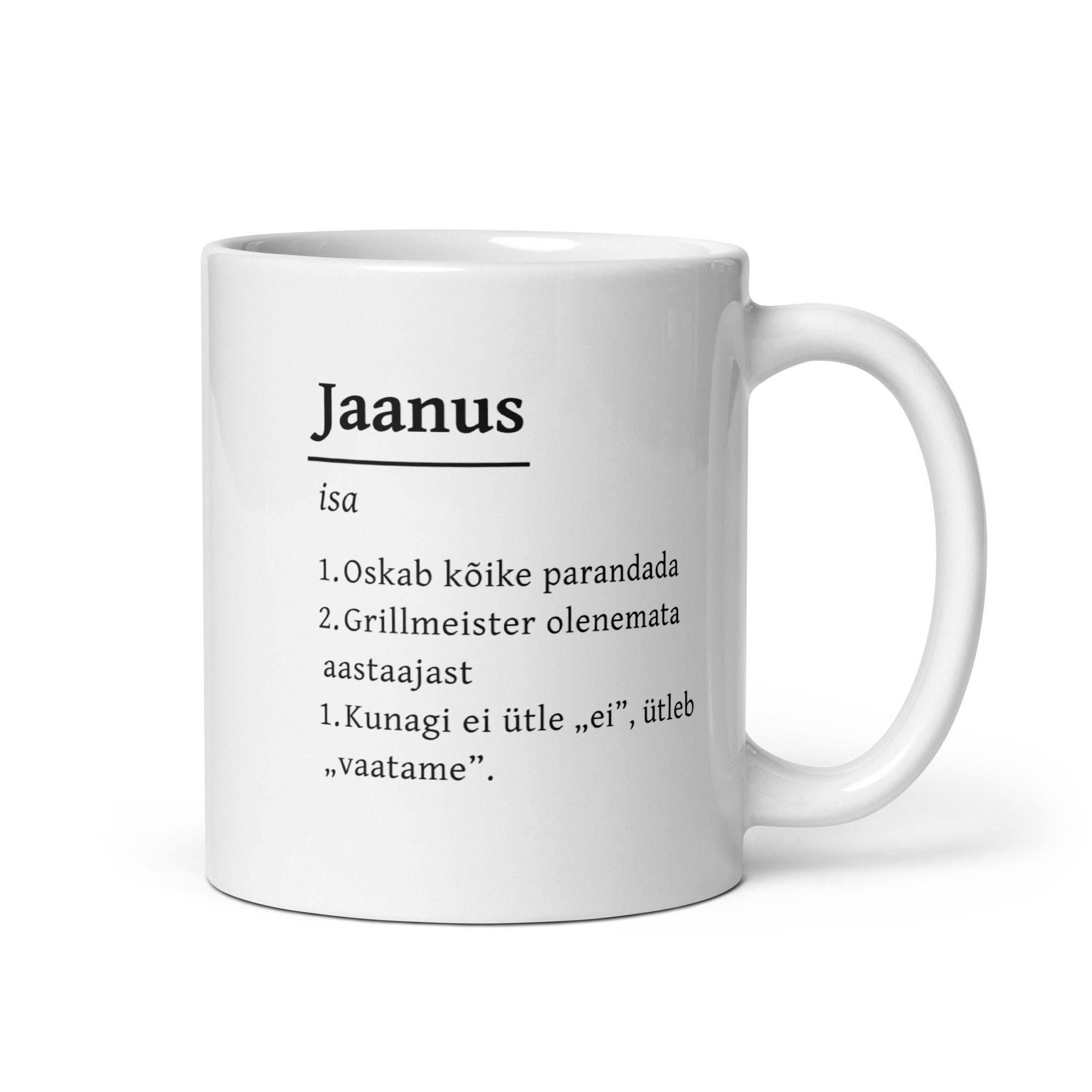 Isadepäeva kingitus isale – valge nimeline kruus, käepide paremal