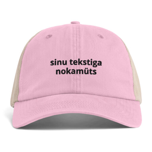 Võrguga nokamüts sinu valitud tekstiga, roosa-pruun, eestvaade